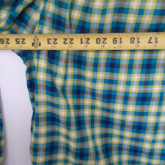 Duluth Trading Co Mens L Blue Yellow Plaid Shirt Long Sleeve Button Down Pockets - Picture 7 of 8